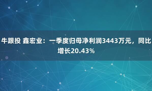 牛跟投 鑫宏业：一季度归母净利润3443万元，同比增长20.43%